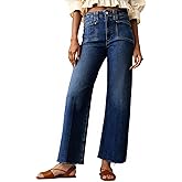 Cicy Bell Womens High Waisted Cropped Jeans Trendy Stretchy Baggy Straight Leg Raw Hem Capri Denim Pants