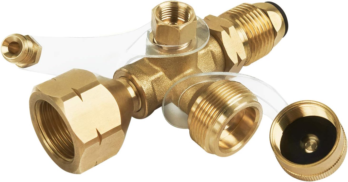 SHINESTAR Propane Brass Tee with 4 Port Adapter for RV and Motorhome, Propane Gas 4 Port Tee with Solid Brass