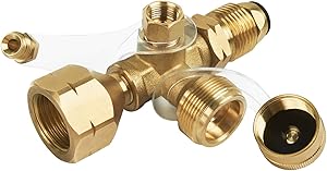 SHINESTAR Propane Brass Tee with 4 Port Adapter for RV and Motorhome, Propane Gas 4 Port Tee with Solid Brass