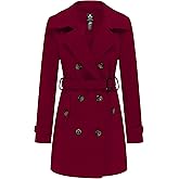 wantdo Women's Double Breasted Pea Coat Winter Mid-Long Trench Coat with Belt