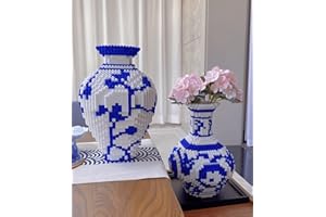 Vase Building Blocks Set, Blue & White Ceramic Style 6400PCS (2 Sets), Compatible for Lego, 7 * 7 * 11″ Creative Flower Build