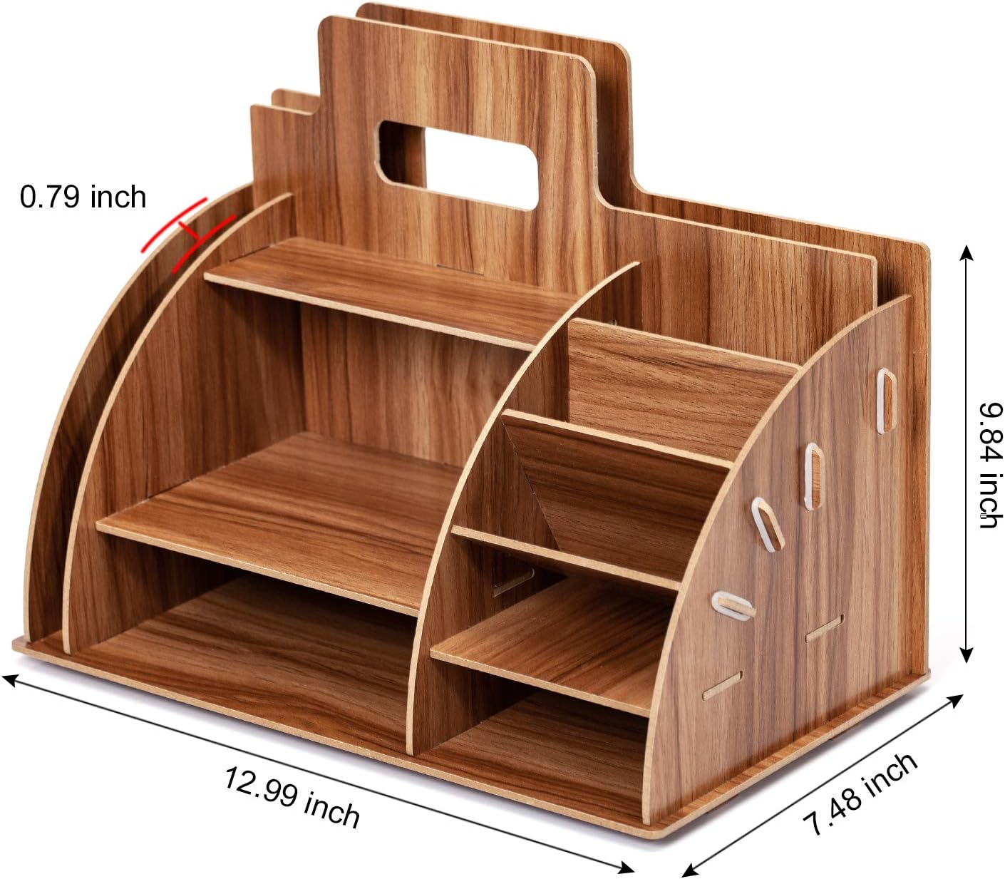 Wood Desk Stationary Organizer and Accessories, Multi-Functional Desktop Organizer, Large Capacity Pen Organizer File Holder with 10 Compartments for Office, School, Home Supplies Organization: Home Improvement