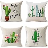 PSDWETS Home Decor Summer Style Cactus Hug Me Please Pillow Covers Set of 4 Cotton Linen Throw Pillow Case Cushion Cover 18 X 18,Funny Gifts