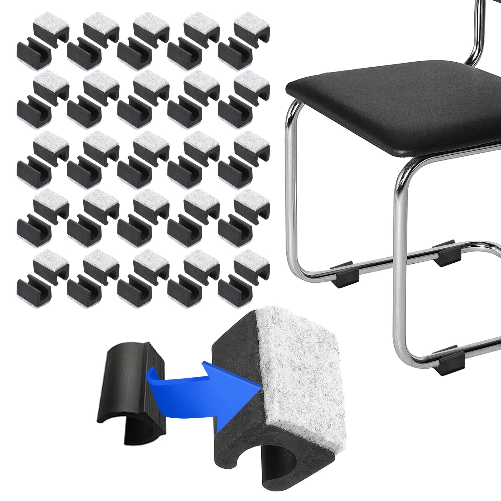 PATIKIL Rectangle U Shaped Chair Leg Tips Caps with Felt Pads, 50 Pack Slide Smoothly Furniture Feet Floor No Scratches No Noise Protectors Protect Hardwood Floors Fit Dia 12 mm Leg, Gray