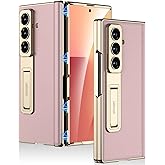 Miimall Case for Samsung Galaxy Z Fold 7 with Screen Protector & Kickstand & Hinge Protection, Premium Leather Phone Cover for Women Girls, Anti-Slip Shockproof Hard Ultra Thin for ZFold 7 Case Pink