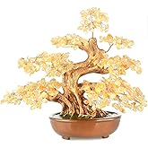 MASGEMES Citrine Chakra Tree Bonsai – Handmade Crystal Tree of Life with Natural Gemstones(360 Large Beads),Healing Crystal Office Decor for Good Luck & Positive Energy 8"