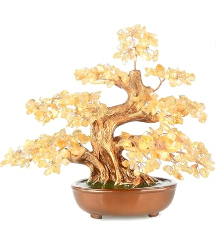Amazon.com: GEMBOURY 天然大黃水晶樹,14 英吋(約40.6 公分)風水金錢樹