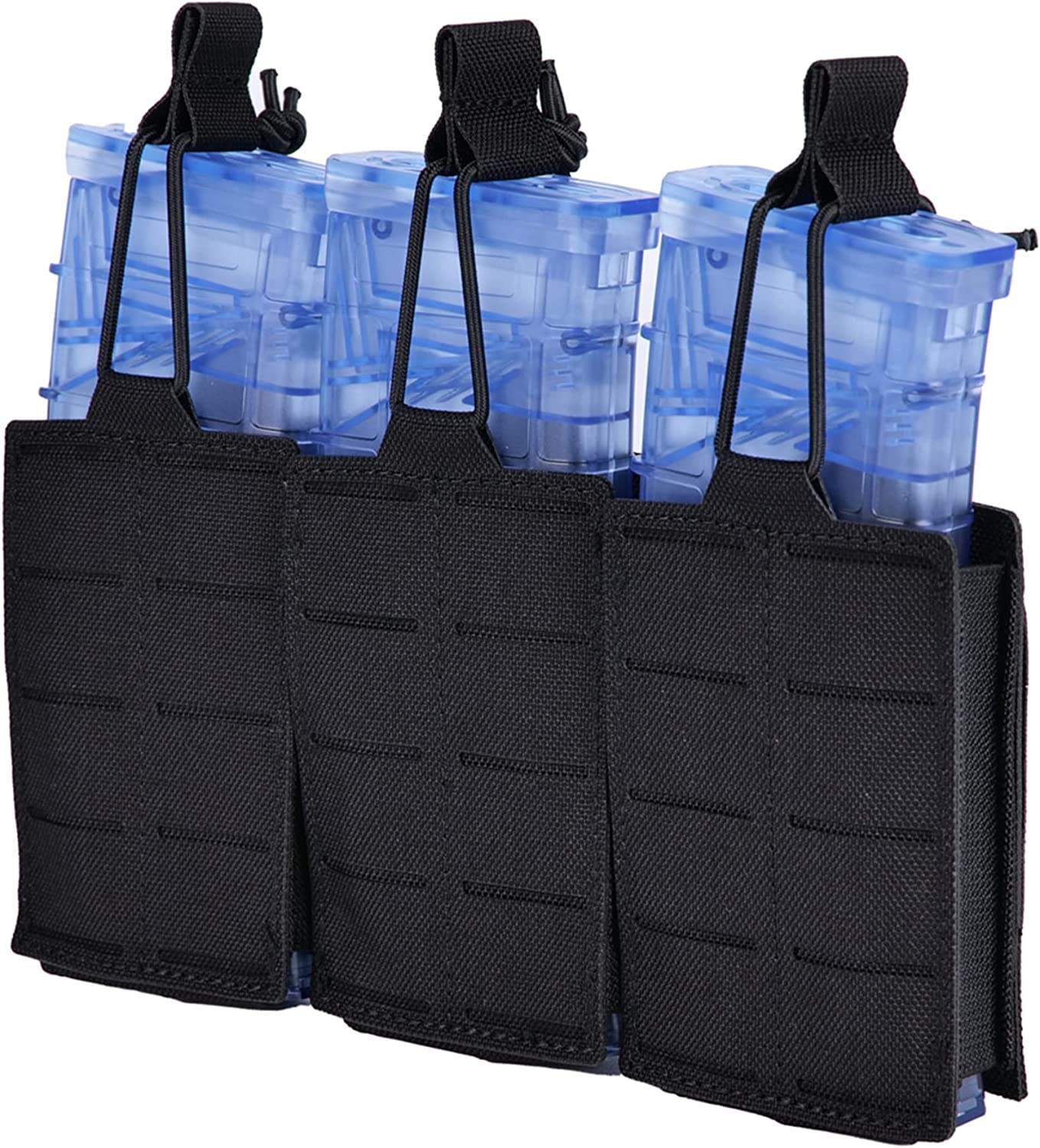 Tactical Mag Pouch for Rifle Laser Cutting Molle Rifle Mag Pouch Triple Mag Pouch Open Top Mag Pouch for Rifle Magazine Holster for Tactical Bag Accessories Holder (BK)
