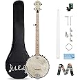 5 String Banjo, Mulucky Full Size with 24 Brackets Banjo, Open Back, Maple Banjos with Remo Head, Geared 5th Tuner, Gift Package with Beginner Kit - MB1101