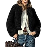 Wyeysyt Womens Faux Fur Coat Cropped Fur Jacket Fluffy Long Sleeve Open Front Fuzzy Winter Warm Outerwear