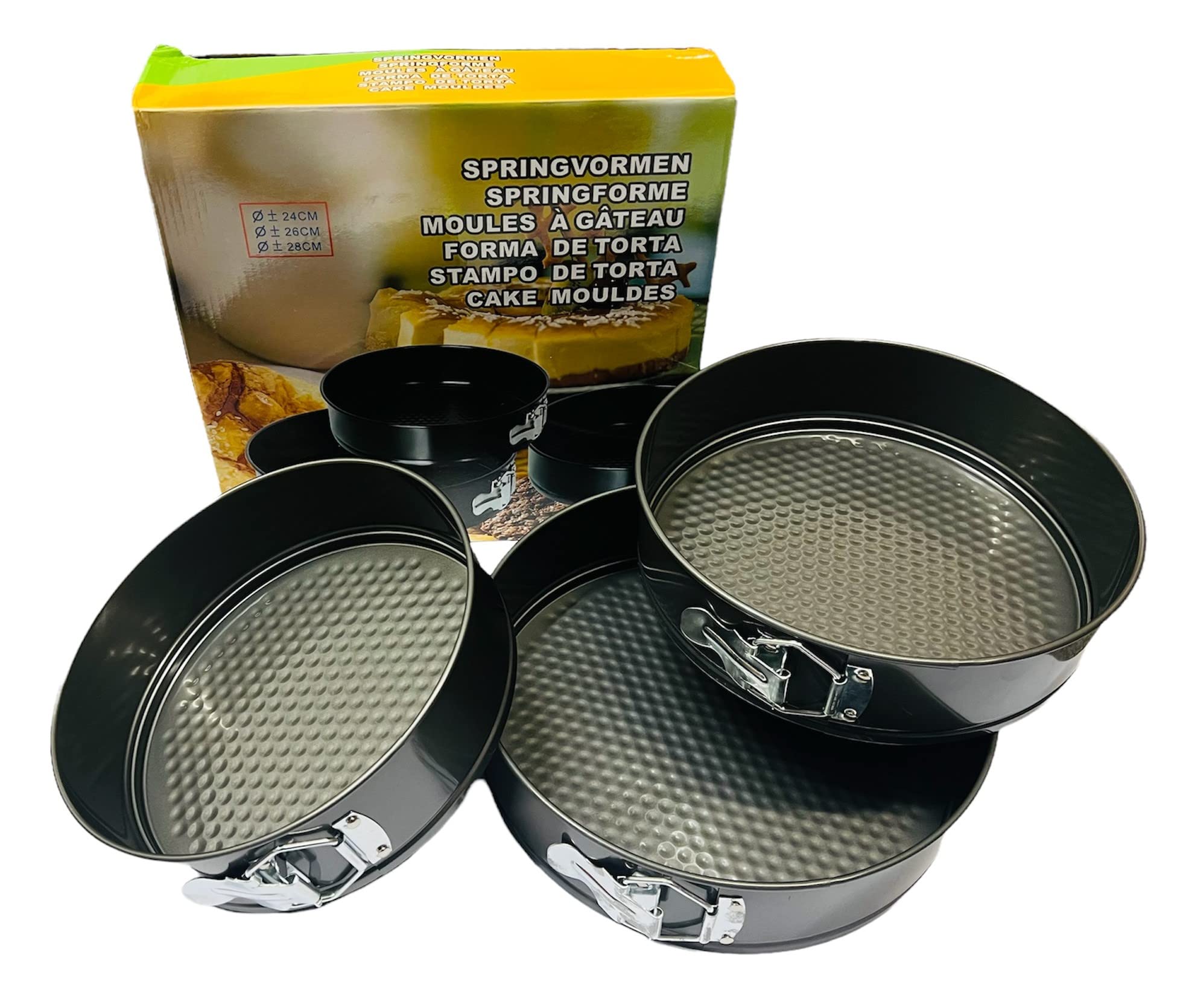 CRAVIING 3pcs Cake Tins, Non Stick Baking Tins, Spring Form Round, Cake Mould 24cm, 26cm & 28cm with Removable Bottom