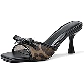 Attiposh Womens Heeled Sandals Open Square Toe Kitten Heels Sandals Slip On Bow Mesh Mules Heels Comfortable Dress Shoes for Party Wedding