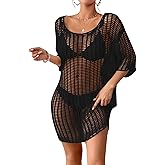 Bsubseach Crochet Beach Cover Up for Women Hollow Out Swimsuit Coverup Knit Pullover Beach Dress