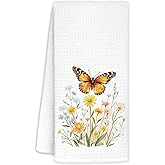 WUCHJ Floral Butterfly Kitchen Towels, Butterfly Gifts for Women Hand Towels for Bathroom, Rustic Cottagecore Wildflower Botanical Decorative Dish Tea Towel, 16x24 Inch