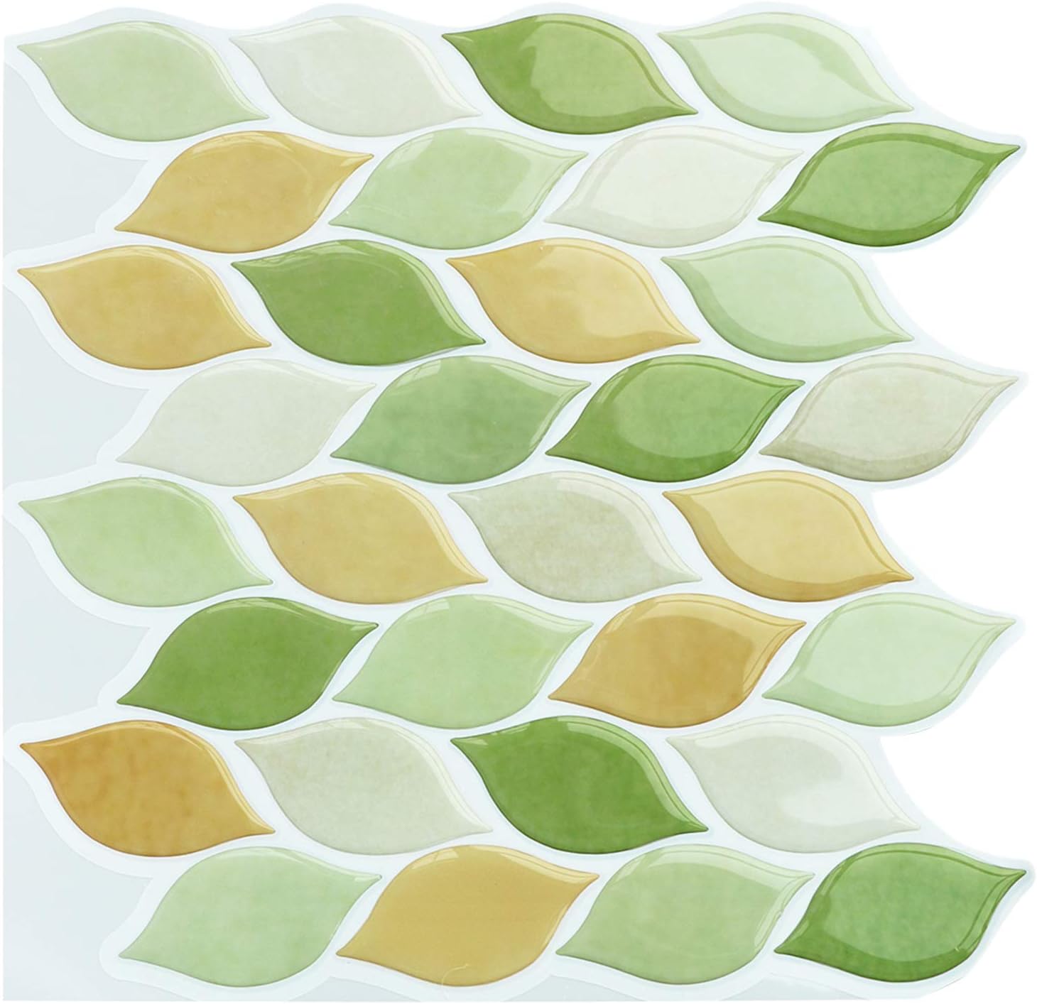 Uoisaiko 3D Backsplash Self Adhesive Tile Stickers for Kitchen Wall Stickers Backsplash Bathroom Mosaic Tile Backsplash Peel and Stick Tile Transfers Green Leaves 25.4 x 27 CM (4 Pcs)