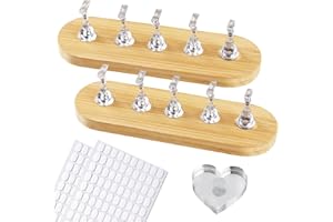 ESUOHYM Wooden Stand for Nails Art Display Practice 2 Set, 1 Heart Shaped Acrylic Magnetic Nail Stand, Fake Nail Holder with 200 Pieces Double-sided Tape, For Home DIY Salon Supplies (Wood, Large)