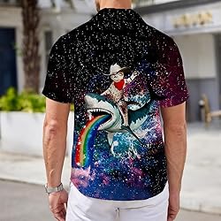 Cat Riding Shark Mens Funny Hawaiian Shirts 3D