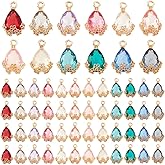 PH PandaHall 60pcs Teardrop Pendants, 12 Colors Transparent Faceted Charms Resin Crystal Pendants with Light Gold Alloy Accessory for Necklace Earring Bracelet Jewelry Craft Making, 20x12.5mm