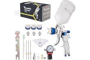 Throohills Professional HVLP Spray Gun, 1.3/1.5/1.8mm Nozzle HVLP High Atomization Flow Adjustable Pneumatic Gravity Spray Gun with 600cc Cup & Gauge for Paint Touch-Up(Blue)