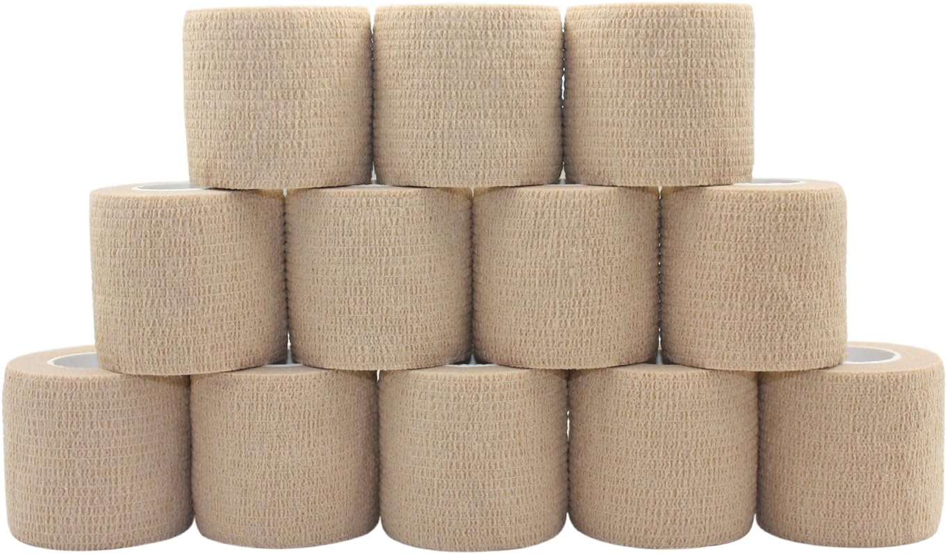 COMOmed Cohesive Bandages Vet Wrap Elastic Bandage Skin 5cm x 4.5m 12 rolls Ankle Non-woven FDA certified