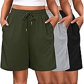 Riyiper 3 Pack Women's Plus Size Shorts Drawstring Bermuda Shorts Casual Wide Leg Knee Length Shorts with Pockets