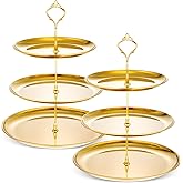 Gerrii Set of 2 Cupcake Display Stands 3 Tier Serving Tray Platters Stainless Steel Cup Cake Tower for Birthday Party Wedding Dessert Cookie Candy(Gold)
