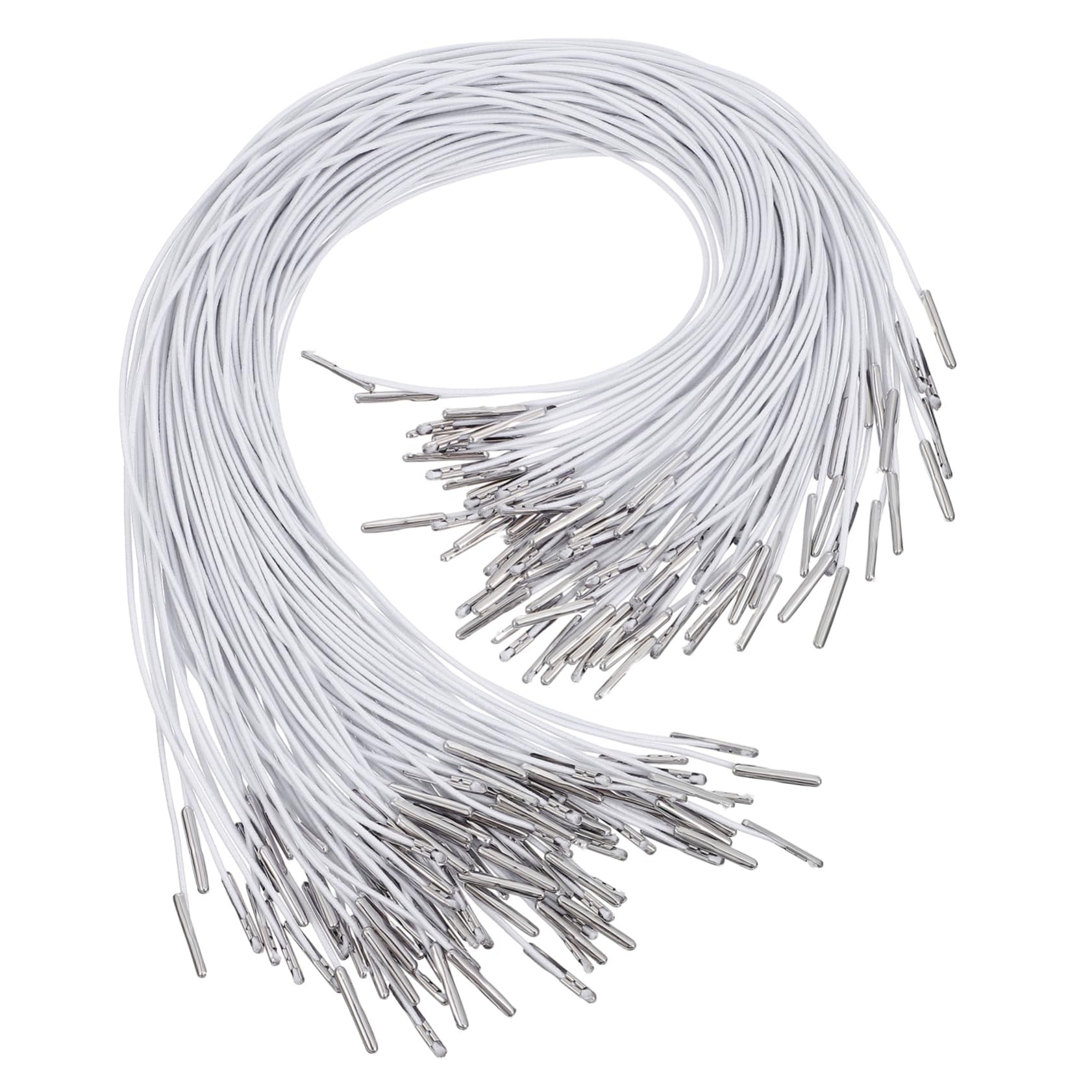 Operitacx 100 Pcs Elastic Barbed Cords with Metal Ends: Round String Extender Strap - White Ropes with Metal Barbs - Ideal for Masks, Hats, Badges, Signs, Diy Projects — image 1