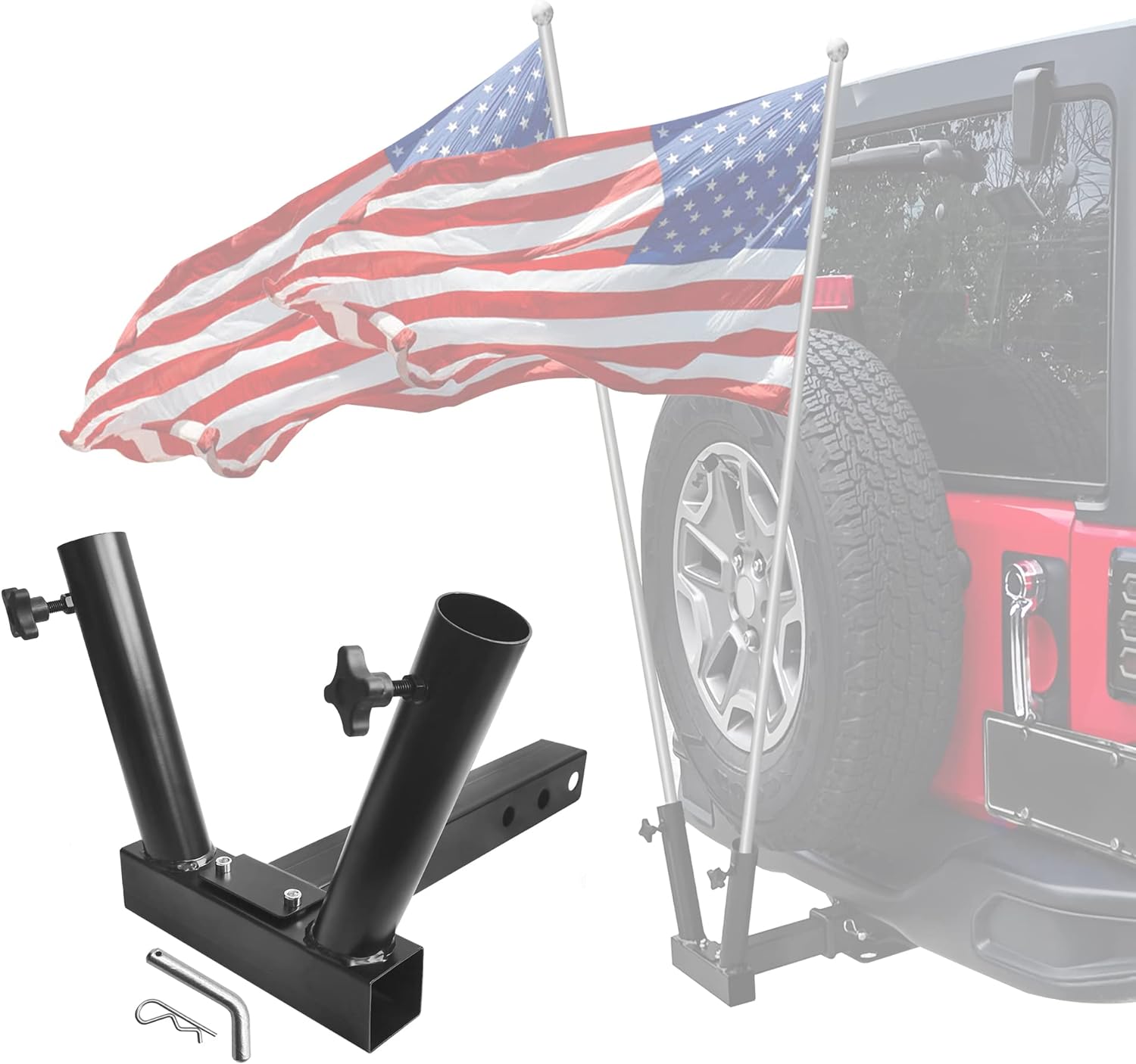 Flagpole Hardware - KAIRAY Hitch Mount Dual Flagpole Holder Universal for Standard 2 inch Receiver fit for Truck SUV RV Pickup