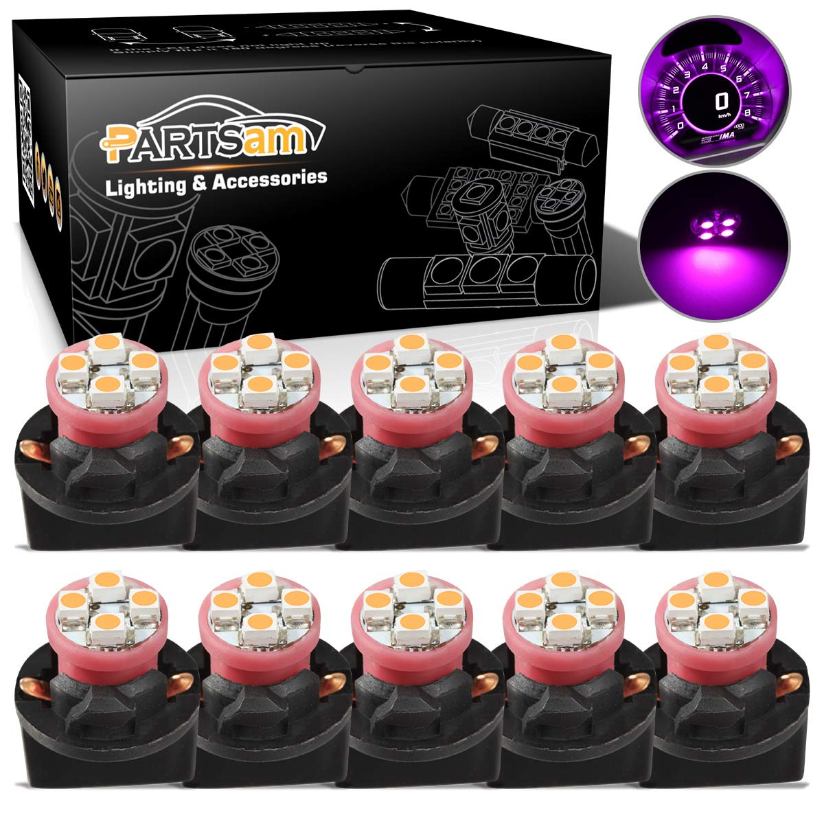 Partsam T10 194 LED Light bulb 168 LED Bulbs Bright Instrument Panel Gauge Cluster Dashboard LED Light Bulbs Set 10 T10 LED Bulbs with 10 Twist Lock Socket