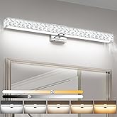 SOLFART Bathroom Light Fixtures, Crystal LED Modern Vanity Light, 32.5 Inch Chrome 5 Color Adjustable 5CCT