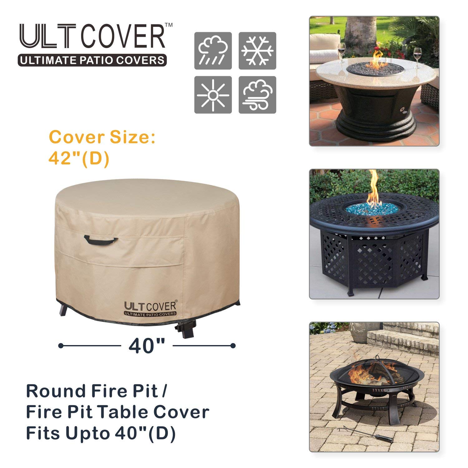 Ultcover Waterproof Round Patio Fire Table Cover 40 Inch For Outdoor Fire Pit Fire Pit Covers