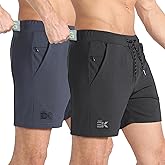 BROKIG Mens Ziplock Running Shorts 2 Pack,Elastic Lightweight Workout Shorts for Men,Stretch Slim Gym Short Pockets