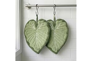 Sisher 2 Pack Cute Leaf Shaped Hand Towel,Thickened Coral Hanging Hand Towel,Green Monstera Leaf Bath Hand Towels,Soft Absorb
