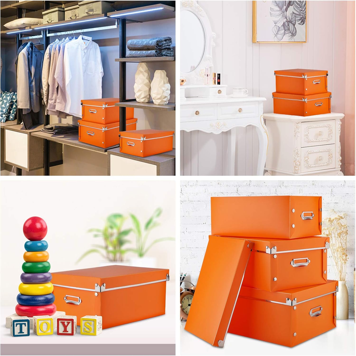 SEEKIND Photo Boxes Storage, Storage Boxes with lids and Handles Decorative, 3 in 1 Set, Multiple Size(Small/Medium/Large) Plastic Box for Photos, Tax Papers, Cosmetic, Socks, Snacks, Etc.(Orange). …: Office Products