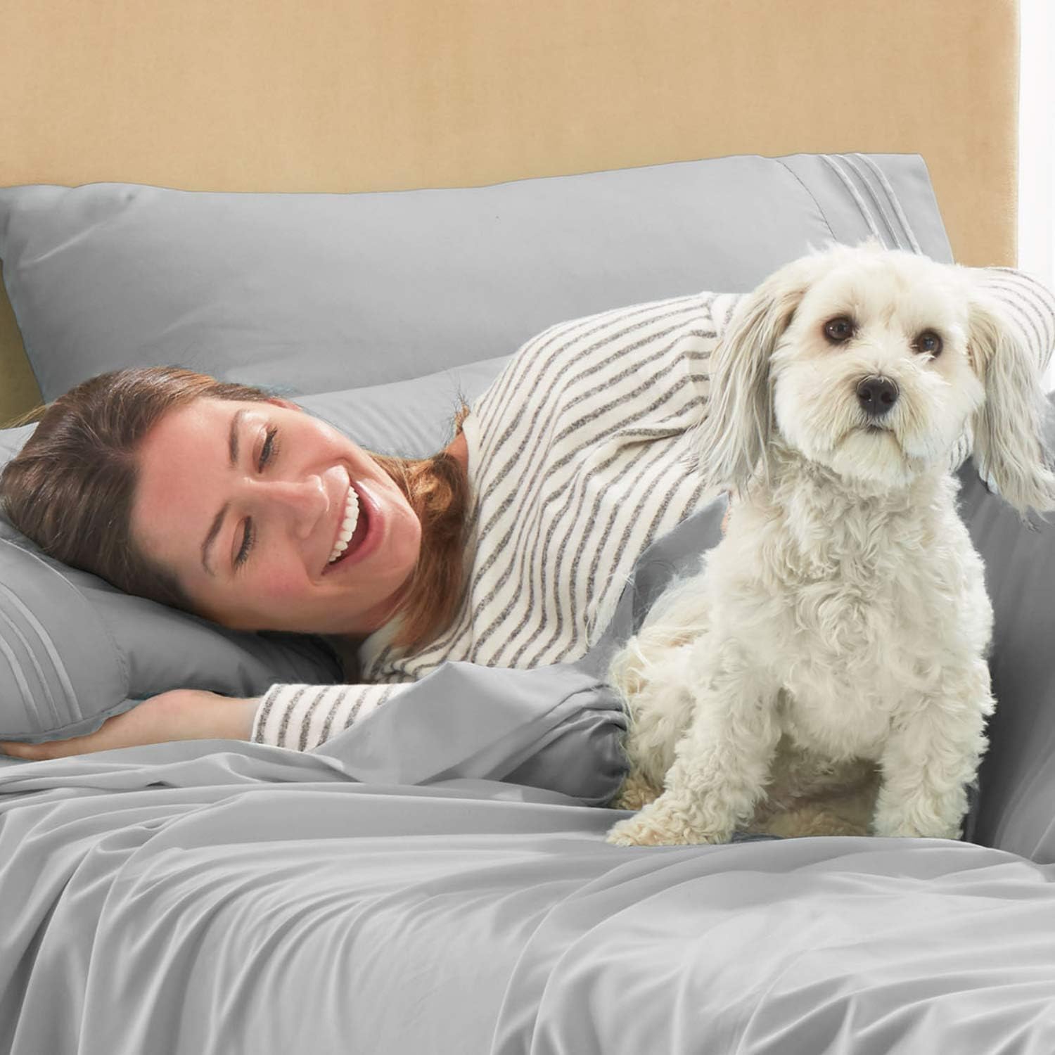 Empyrean Bedding Extra Deep Fitted Sheets King Size - 24" Extra Deep Fitted Sheets Set with 2 Pillowcases - 3 Piece Extra Deep Fitted Bed Sheet - Extra Deep King Fitted Bed Sheets - Silver Light Gray: Kitchen & Dining
