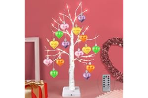 ANVAVO Valentine's Day Decorations 21.6 Inch Valentine Birch Tree with Timer Battery USB Powered and 15 Valentine's Day Heart Ornaments for Valentine Day Decorations (Battery Not Included)