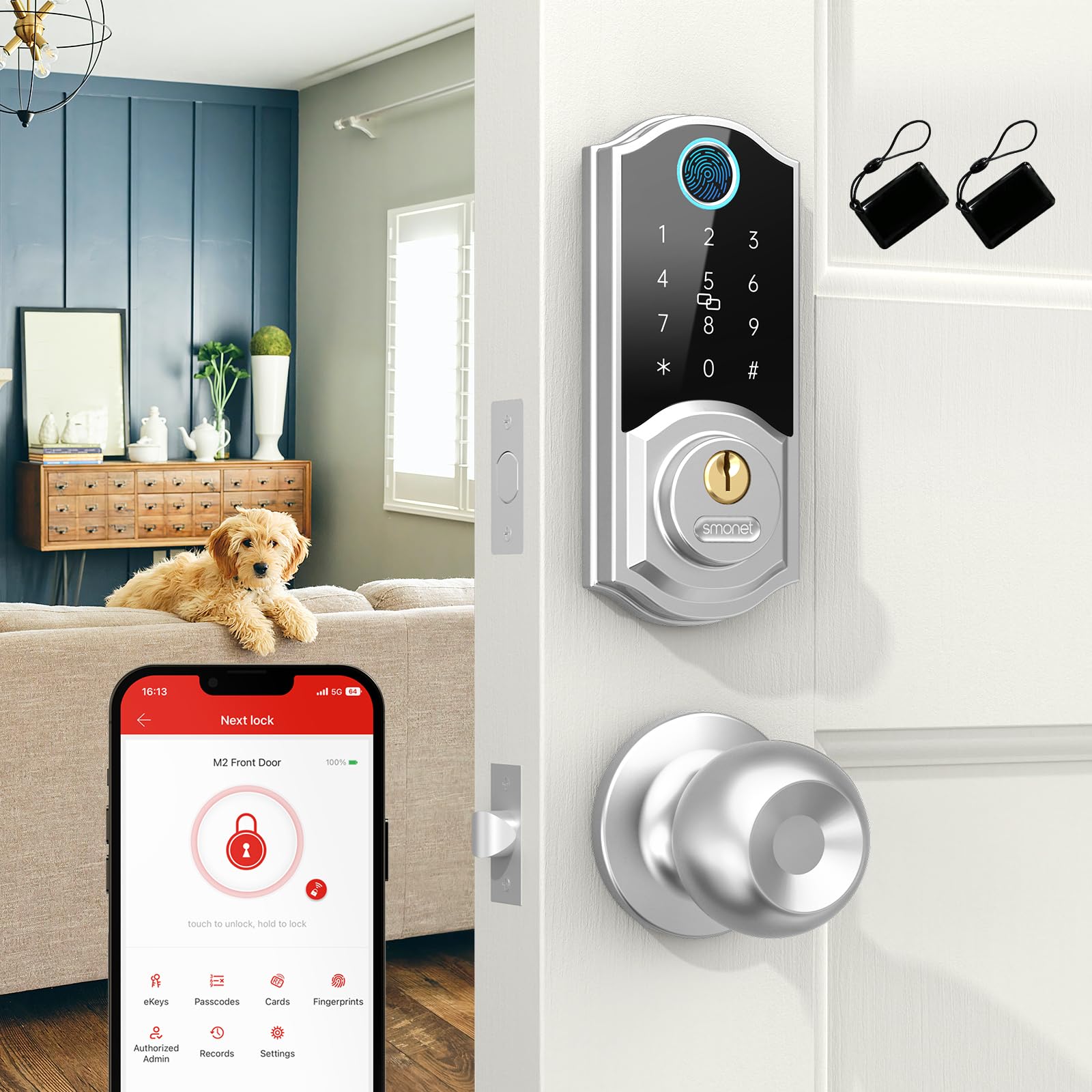 Keyless Entry Door Lock with Handle Set - SMONET Fingerprint Front Door ...