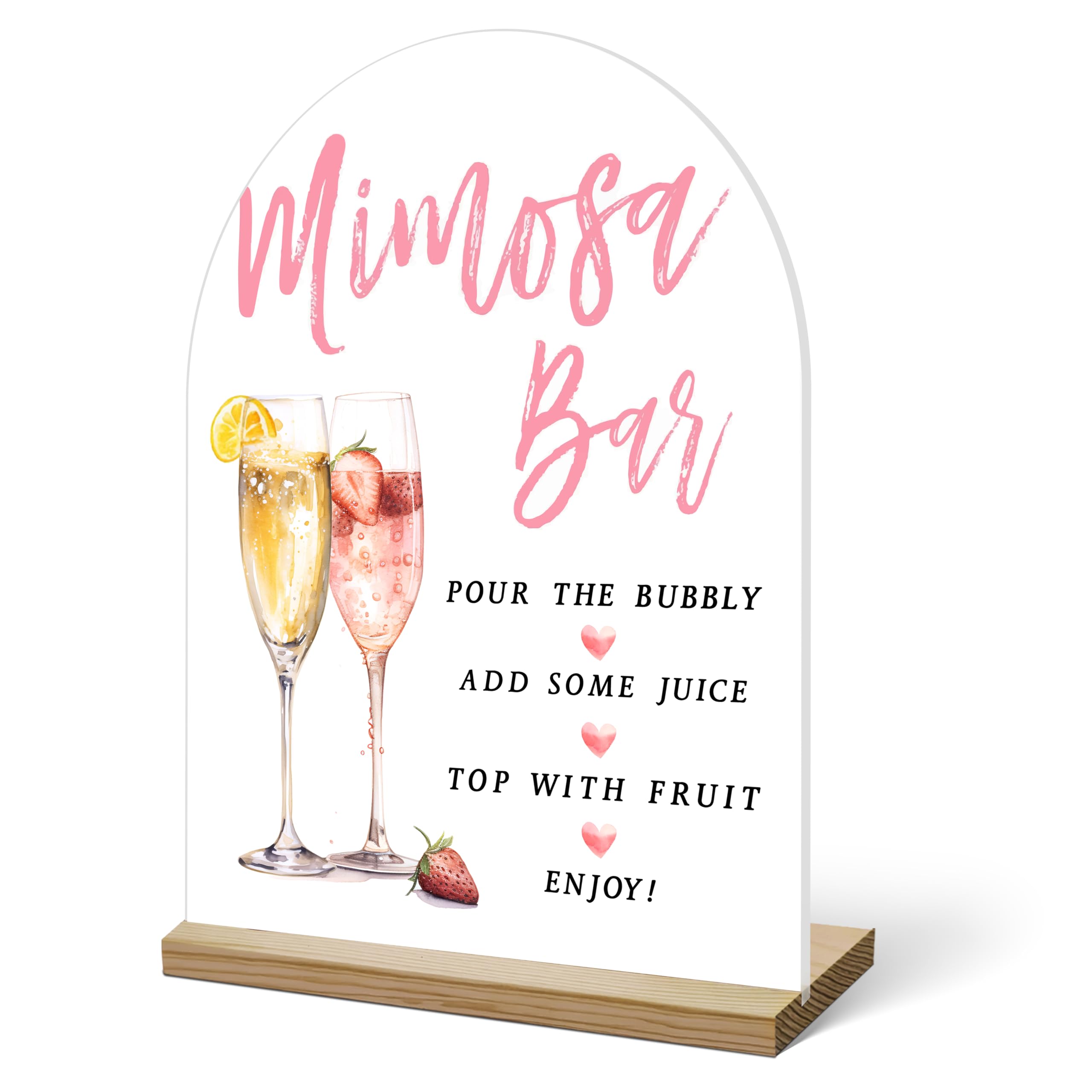 Photo 1 of Mimosa Bar Sign, Acrylic Signs with Wood Stand for Gender Reveal Party, Champagne Sign Bubbly Bar, Acrylic Decor with Holder for Baby Shower Party, 12