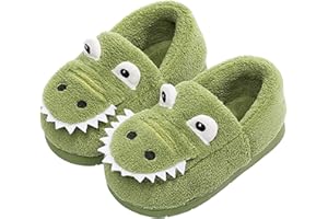 JACKSHIBO Girls Boys Home Slippers Warm Dinosaur House Slippers for Toddler Fur Lined Winter Indoor shoes