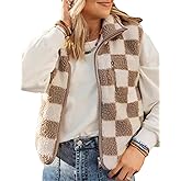Yozazzy Sherpa Vest for Women Sleeveless Fuzzy Fleece Checkered Jacket Warm Casual Gilet Outerwear with Zipper