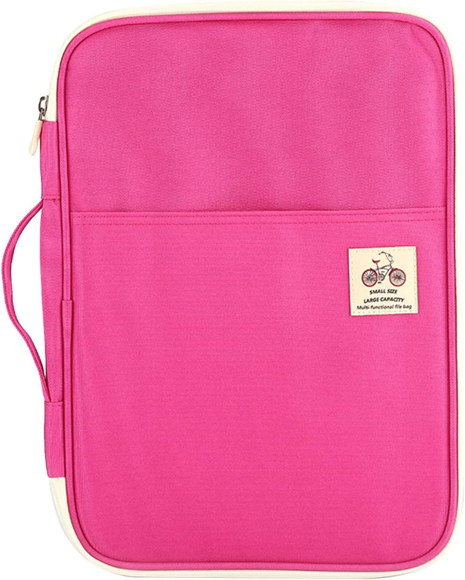 JAKAGO A4 Document Case,Conference Folder with Zip and Handle,Notepad Carrying Case with Various Pockets Suitable for Books/Notebooks/Papers/Pens/Ipad/Files(Pink)