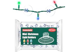 Miuezuth Christmas Light Suction Cups, Mini Holiday Light String Hooks Holders, Clear Rope Light Caddy Window Glass Suction Cup Clips Hang Seasonal Lights & Xmas Decorations (50 Pcs)