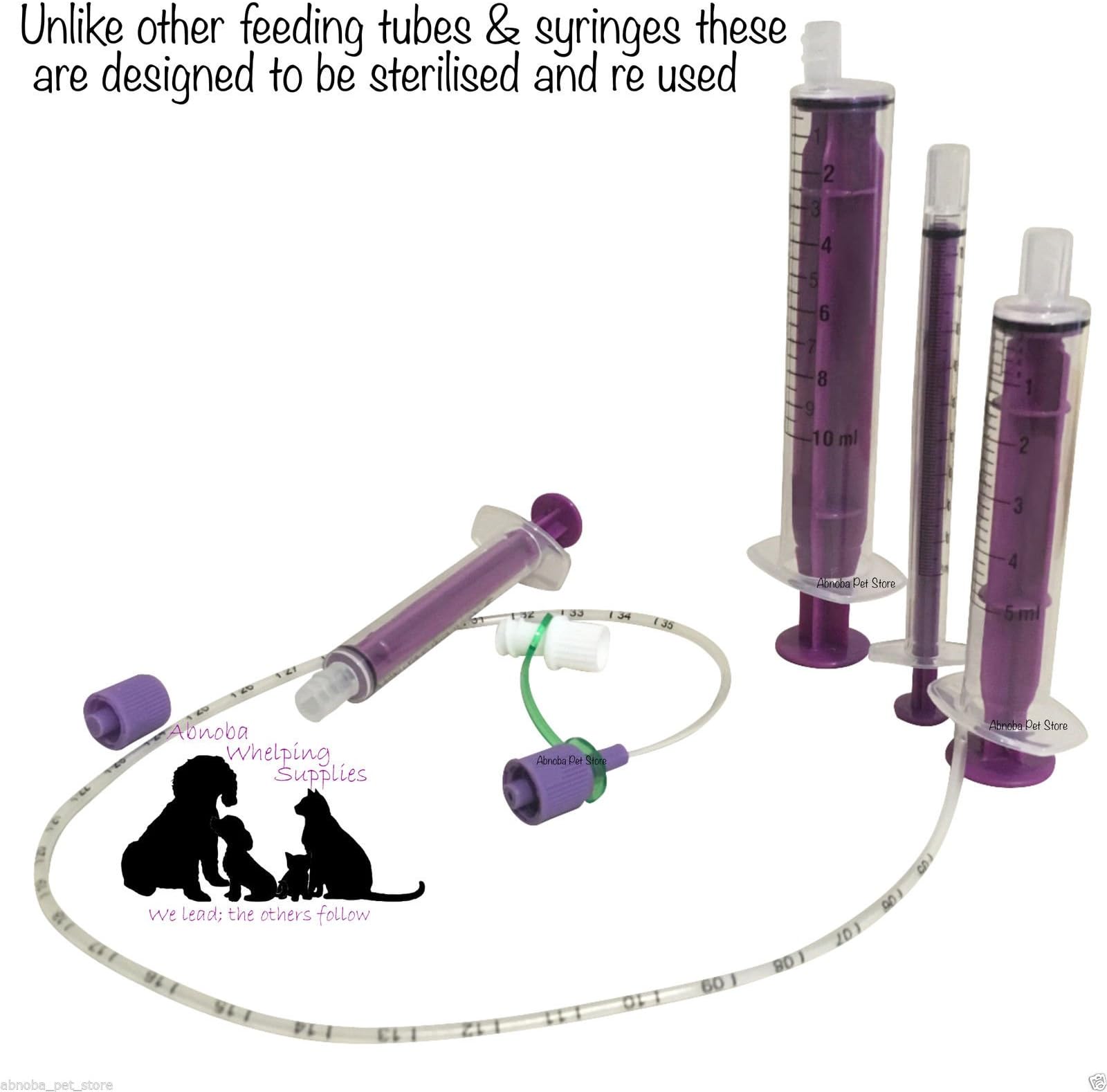 ABNOBA PET STOREONE NEW LONG LIFE Sterile Tube Feeding Tube Kit 8 French (2.67mm) 2 SYRINGES Large & Extra Large Breed Puppies