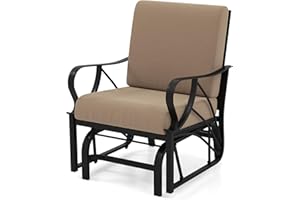 HAPPYGRILL Patio Rocking Glider Chair, Outdoor Rocking Chair with Seat & Back Cushions, Gentle Gliding Motion & Heavy-Duty Me