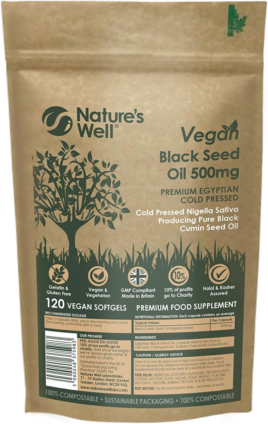 Black Seed Oil Softgel Capsules, 120 Vegetarian 500mg Capsules, Non-GMO