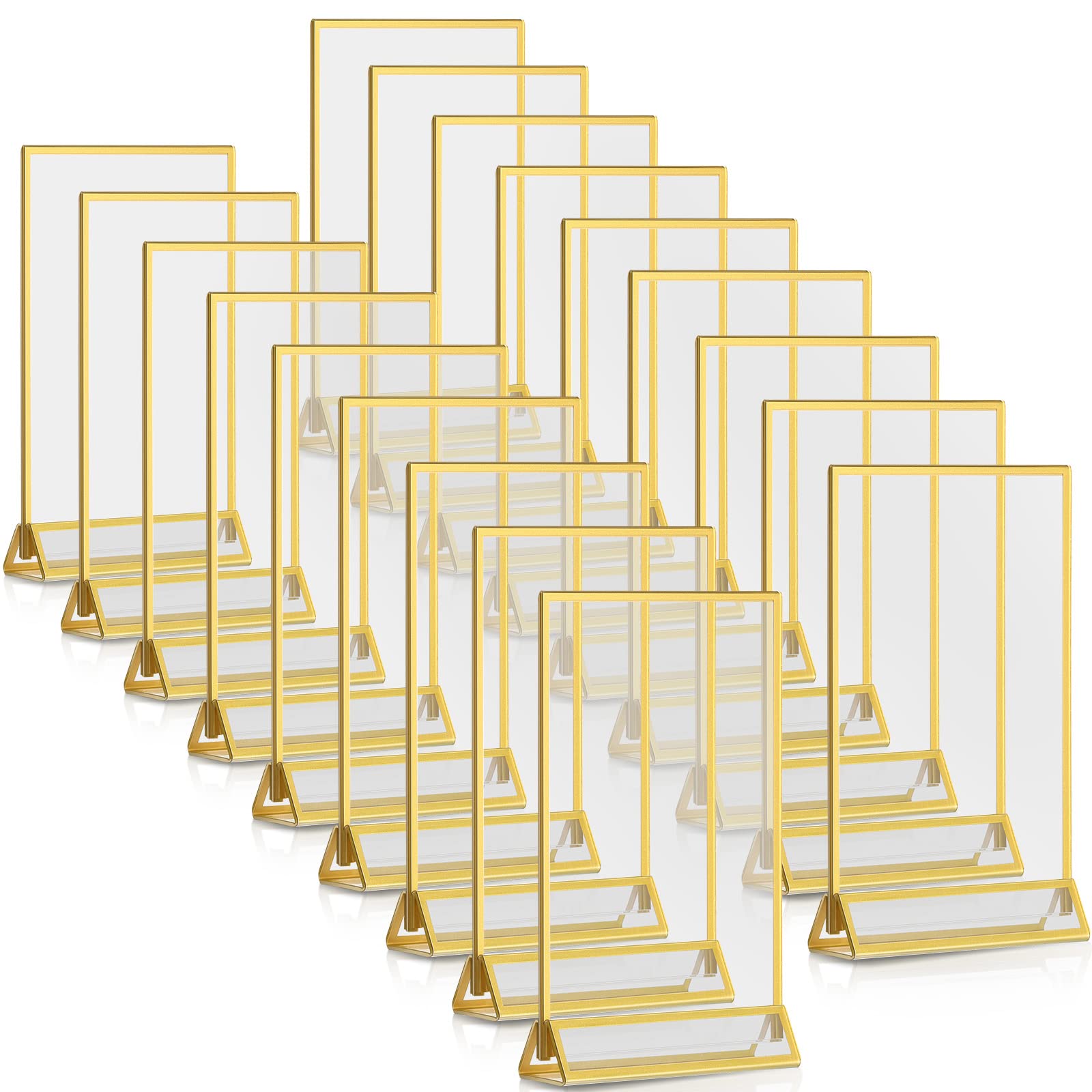 Photo 1 of 18 Pieces Frames Table Numbers Clear Table Sign Double Sided Picture Frame Table Number Holder Acrylic Sign Holder for Wedding Table Numbers, Menu Holder, Photo Frame (Gold, 5 x 7 Inches)
