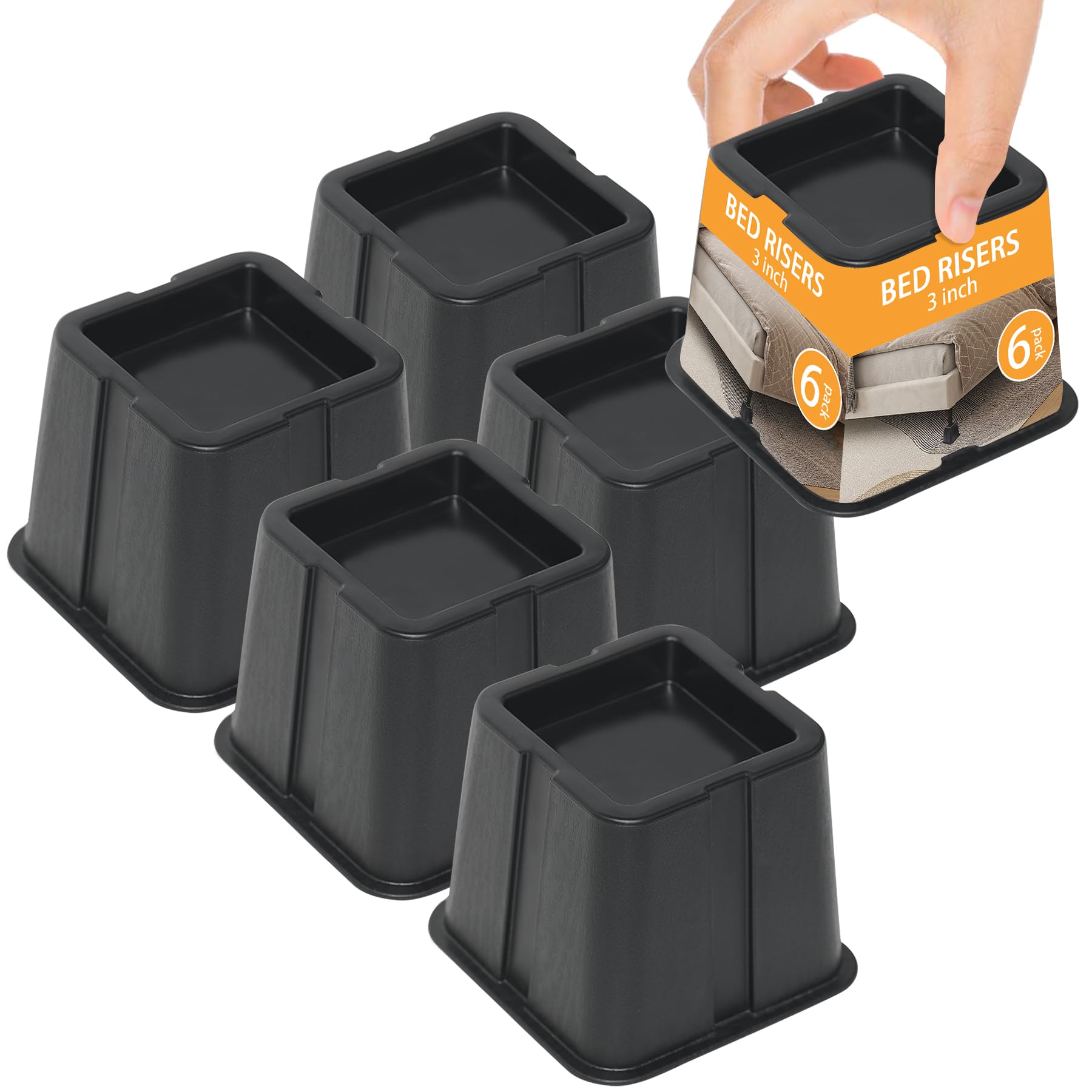 Photo 1 of 3 Inch Bed Risers, 6-Pack | Square Furniture Risers for Extra Storage - Ideal for Bed, Table, Chair, Sofa - Perfect for Dorms & Elderly