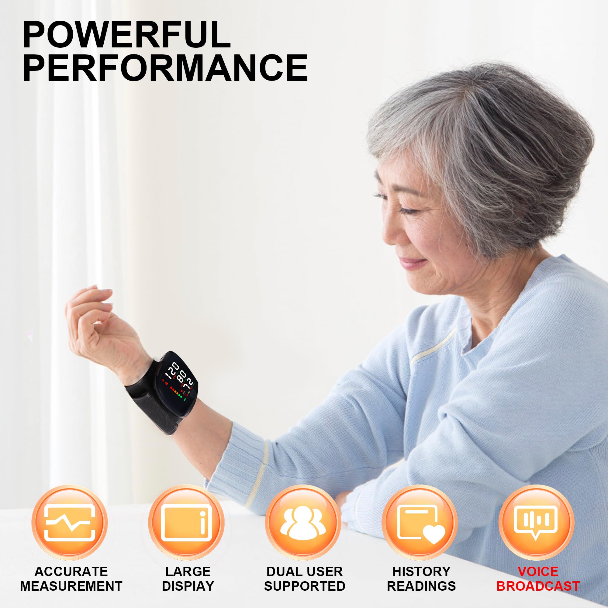 Rechargeable Wrist Blood Pressure Monitor with Voice Broadcast, Dual User Blood Pressure Cuff Wrist with USB-C Charging Cable, 2X 99 Memories & Carry Case