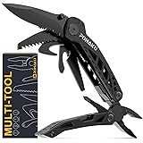 Multitool Knife, POHAKU 13 in 1 Portable Multifunctional Multi tool with 3" Large Blade, Spring-Action Plier, Safety Locking