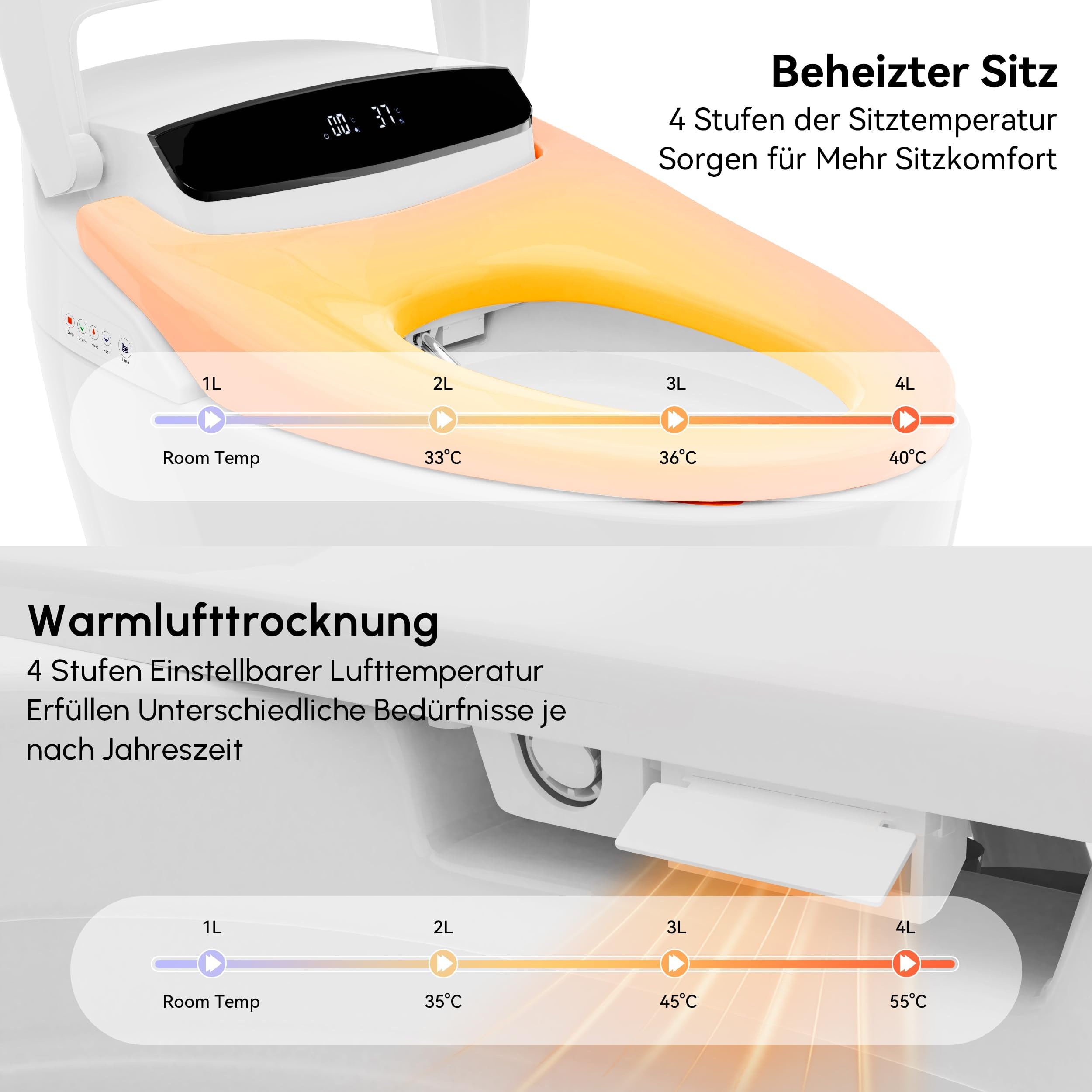 Homary Japanische Toilette Tanklos, Dusch WC mit Bidet Funktion, Standard Halbautomatische, Manuelle Deckelöffnung, Automatische Spülung, Sitzheizung, Horizontaler Abgang, J021123584 6